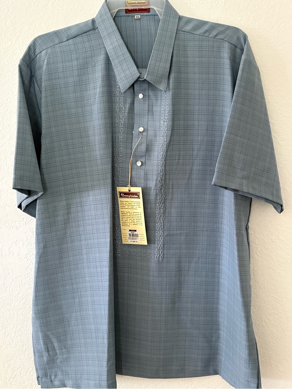 NWT Barong Lumban men’s embroidered shirt 2XL light blue traditional Filipino